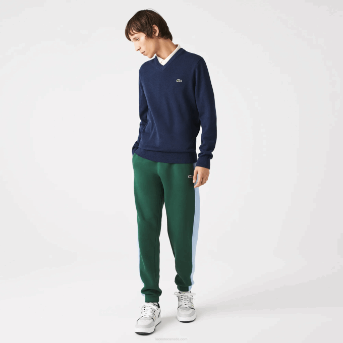 Men Lacoste V0ZN1325 Blue Chine 3GF V-Neck Organic Cotton Sweater - Image 2