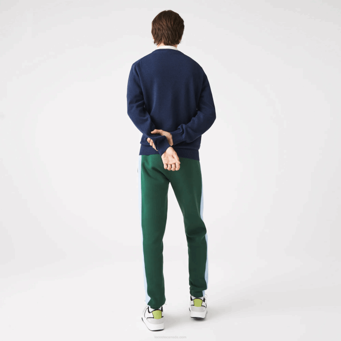 Men Lacoste V0ZN1325 Blue Chine 3GF V-Neck Organic Cotton Sweater - Image 3