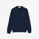 Men Lacoste V0ZN1325 Blue Chine 3GF V-Neck Organic Cotton Sweater - Image 5