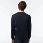 Men Lacoste V0ZN1326 Navy Blue 166 V-Neck Organic Cotton Sweater - Image 3