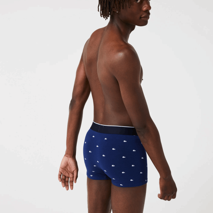 Men Lacoste V0ZN1327 Navy Blue Grey Chine Red W3T Casual Signature Boxer Trunks 3-Pack - Image 3