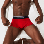 Men Lacoste V0ZN1327 Navy Blue Grey Chine Red W3T Casual Signature Boxer Trunks 3-Pack - Image 4