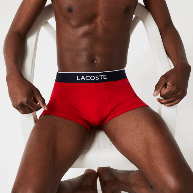 Men Lacoste V0ZN1327 Navy Blue Grey Chine Red W3T Casual Signature Boxer Trunks 3-Pack - Image 4