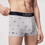 Men Lacoste V0ZN1327 Navy Blue Grey Chine Red W3T Casual Signature Boxer Trunks 3-Pack - Image 7