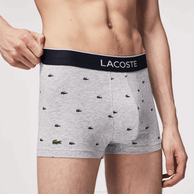 Men Lacoste V0ZN1327 Navy Blue Grey Chine Red W3T Casual Signature Boxer Trunks 3-Pack - Image 7