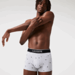 Men Lacoste V0ZN1328 Black Grey Chine VDP Casual Signature Boxer Trunks 3-Pack
