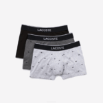 Men Lacoste V0ZN1328 Black Grey Chine VDP Casual Signature Boxer Trunks 3-Pack - Image 5
