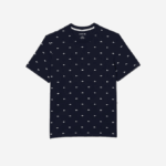 Men Lacoste V0ZN1329 Navy Blue White 525 Crocodile Print Stretch Cotton Indoor T-Shirt