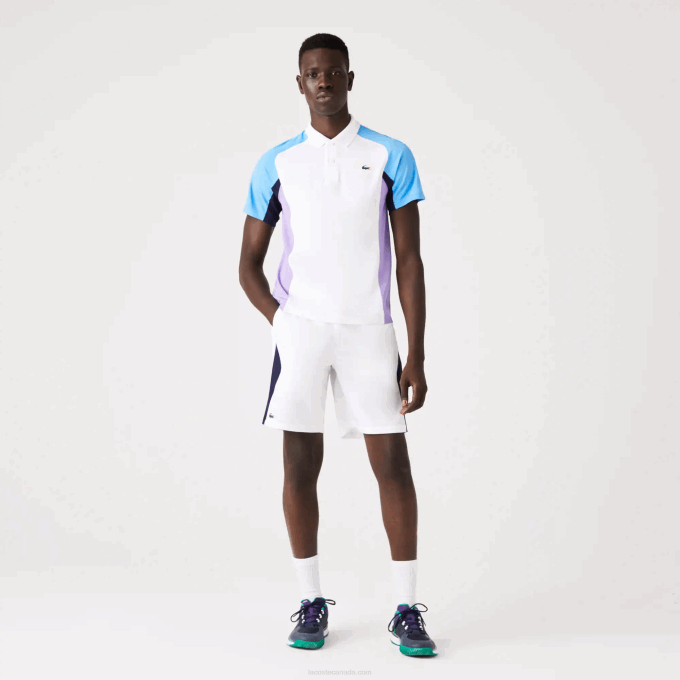 Men Lacoste V0ZN1330 White Navy Blue 522 SPORT Regular Fit Seamless Tennis Shorts - Image 2