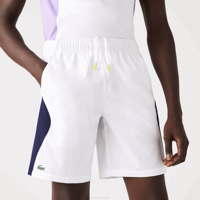 Men Lacoste V0ZN1330 White Navy Blue 522 SPORT Regular Fit Seamless Tennis Shorts - Image 6