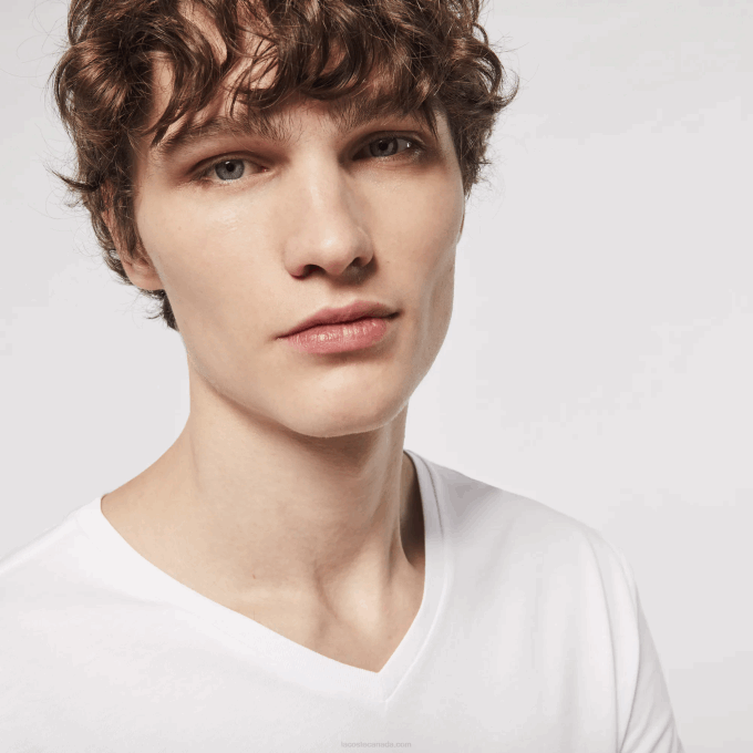 Men Lacoste V0ZN1335 White 001 V-Neck Cotton Lounge T-Shirt 3-Pack - Image 2