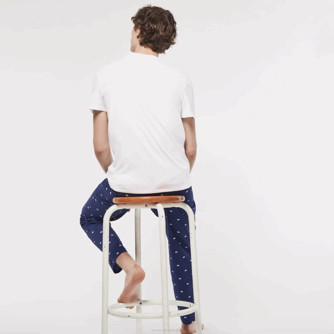 Men Lacoste V0ZN1335 White 001 V-Neck Cotton Lounge T-Shirt 3-Pack - Image 3