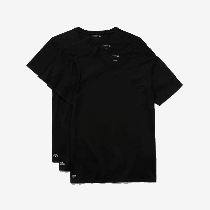 Men Lacoste V0ZN1336 Black 031 V-Neck Cotton Lounge T-Shirt 3-Pack - Image 3