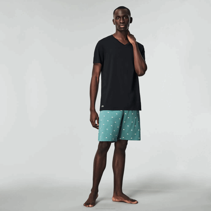 Men Lacoste V0ZN1336 Black 031 V-Neck Cotton Lounge T-Shirt 3-Pack - Image 1