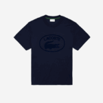 Men Lacoste V0ZN133 Navy Blue 166 Relaxed Fit Tone-On-Tone Branded Cotton T-Shirt