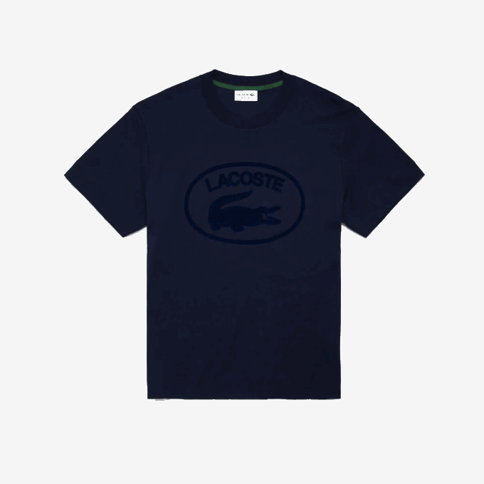Men Lacoste V0ZN133 Navy Blue 166 Relaxed Fit Tone-On-Tone Branded Cotton T-Shirt - Image 1