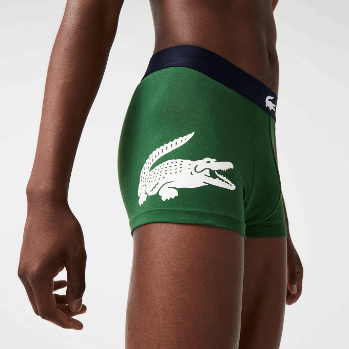 Men Lacoste V0ZN1341 Green Navy Blue White P52 Mismatched Stretch Cotton Trunk 3-Pack - Image 4