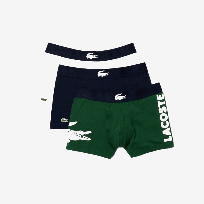 Men Lacoste V0ZN1341 Green Navy Blue White P52 Mismatched Stretch Cotton Trunk 3-Pack - Image 5