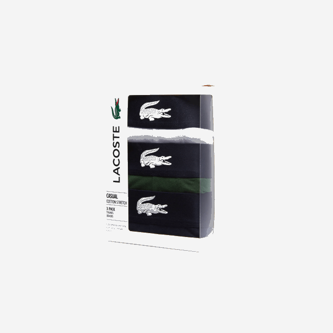 Men Lacoste V0ZN1341 Green Navy Blue White P52 Mismatched Stretch Cotton Trunk 3-Pack - Image 6
