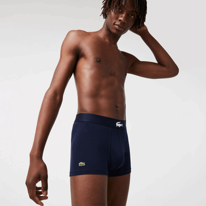 Men Lacoste V0ZN1341 Green Navy Blue White P52 Mismatched Stretch Cotton Trunk 3-Pack - Image 7