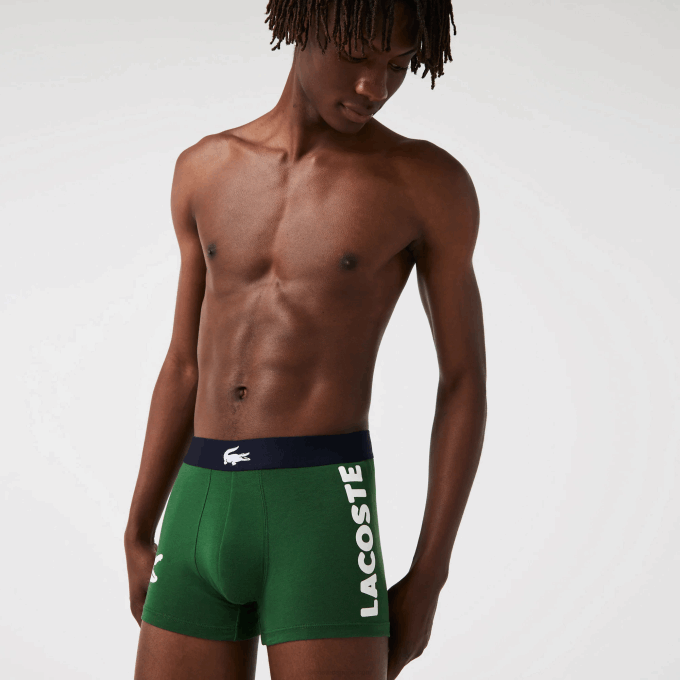 Men Lacoste V0ZN1341 Green Navy Blue White P52 Mismatched Stretch Cotton Trunk 3-Pack - Image 1