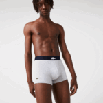 Men Lacoste V0ZN1342 White Grey Chine Navy Blue BCK Mismatched Stretch Cotton Trunk 3-Pack - Image 2