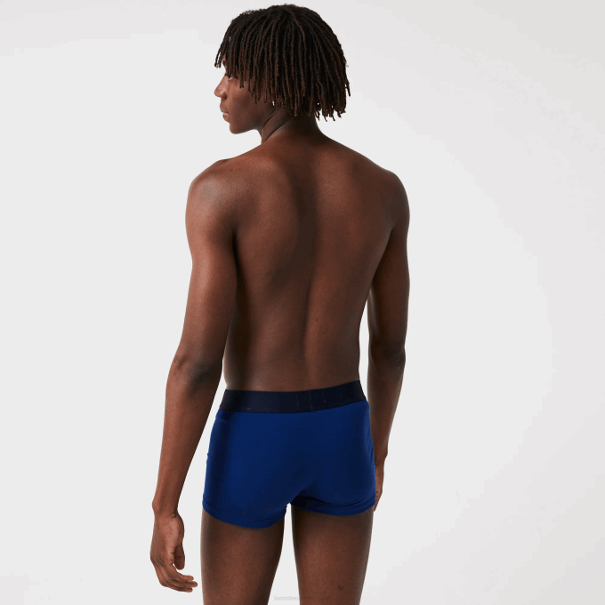 Men Lacoste V0ZN1342 White Grey Chine Navy Blue BCK Mismatched Stretch Cotton Trunk 3-Pack - Image 3