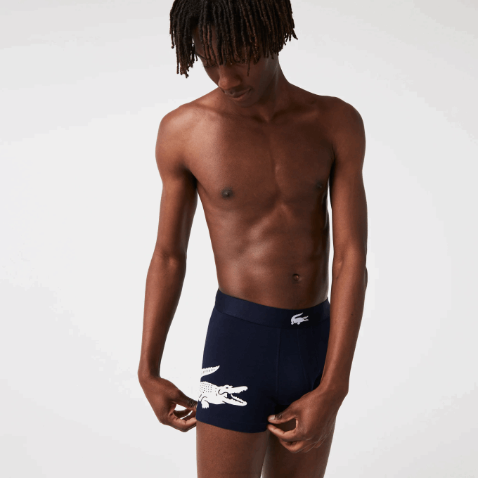 Men Lacoste V0ZN1342 White Grey Chine Navy Blue BCK Mismatched Stretch Cotton Trunk 3-Pack - Image 7