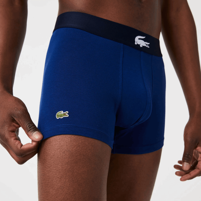 Men Lacoste V0ZN1342 White Grey Chine Navy Blue BCK Mismatched Stretch Cotton Trunk 3-Pack - Image 8