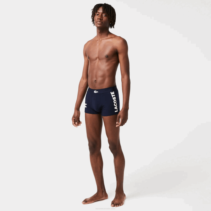 Men Lacoste V0ZN1342 White Grey Chine Navy Blue BCK Mismatched Stretch Cotton Trunk 3-Pack - Image 1