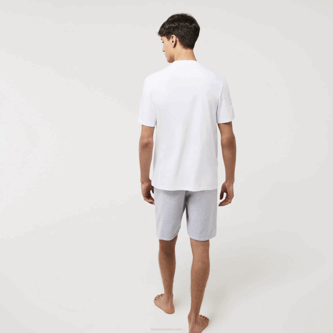 Men Lacoste V0ZN1343 White Green 7WJ Velour Crocodile Crew Neck Cotton Lounge T-Shirt - Image 3