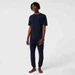 Men Lacoste V0ZN1344 Navy Blue 166 Velour Crocodile Crew Neck Cotton Lounge T-Shirt - Image 2
