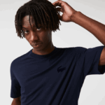Men Lacoste V0ZN1344 Navy Blue 166 Velour Crocodile Crew Neck Cotton Lounge T-Shirt