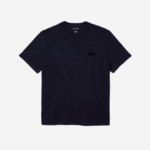 Men Lacoste V0ZN1344 Navy Blue 166 Velour Crocodile Crew Neck Cotton Lounge T-Shirt - Image 4