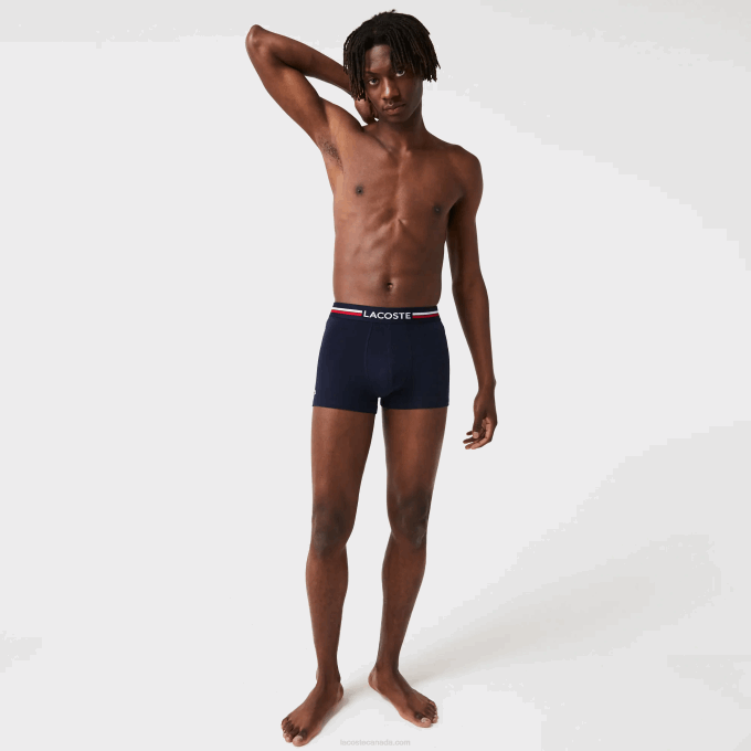 Men Lacoste V0ZN1347 Navy Blue Grey Chine Red W34 Iconic Three-Tone Waistband Trunk 3-Pack - Image 4
