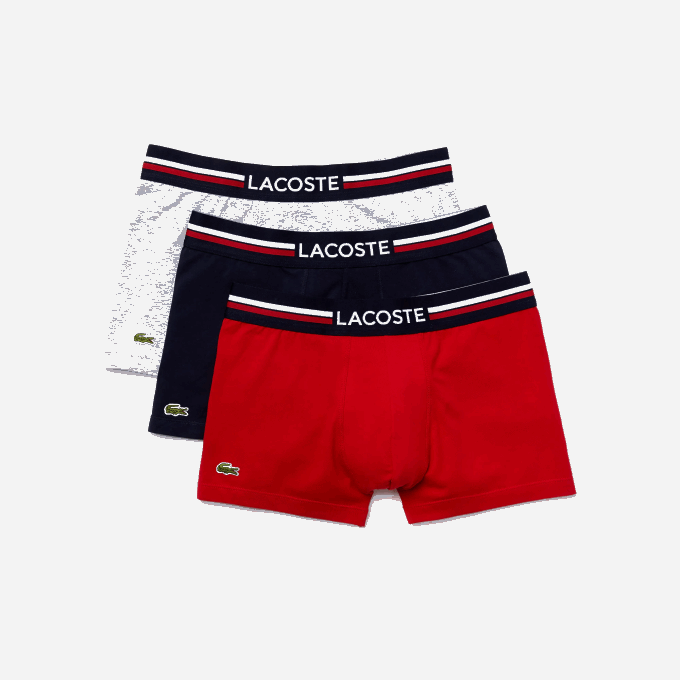 Men Lacoste V0ZN1347 Navy Blue Grey Chine Red W34 Iconic Three-Tone Waistband Trunk 3-Pack - Image 5