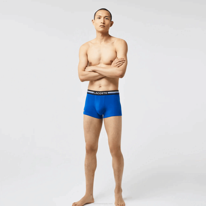 Men Lacoste V0ZN1348 Grey Chine Khaki Green Blue 8WZ Iconic Three-Tone Waistband Trunk 3-Pack - Image 2