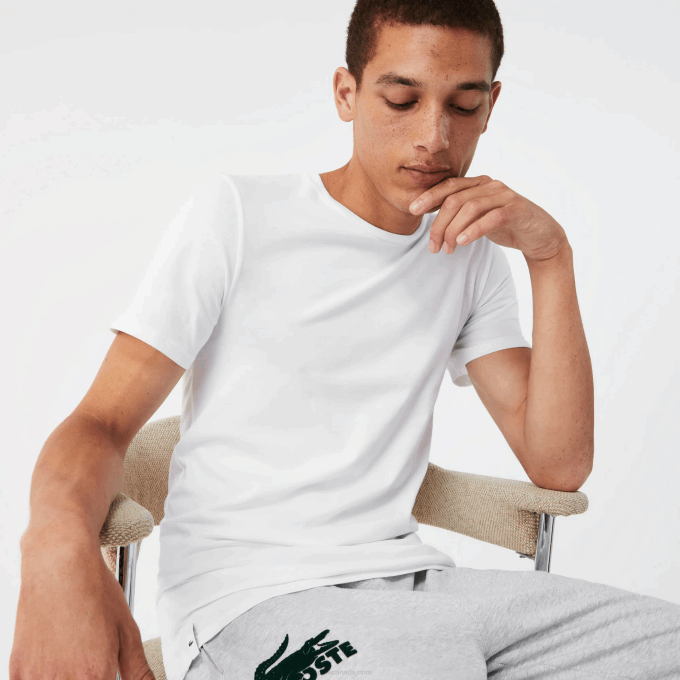Men Lacoste V0ZN1349 White Grey Chine Black BXY Crew Neck Cotton T-Shirt 3-Pack - Image 2