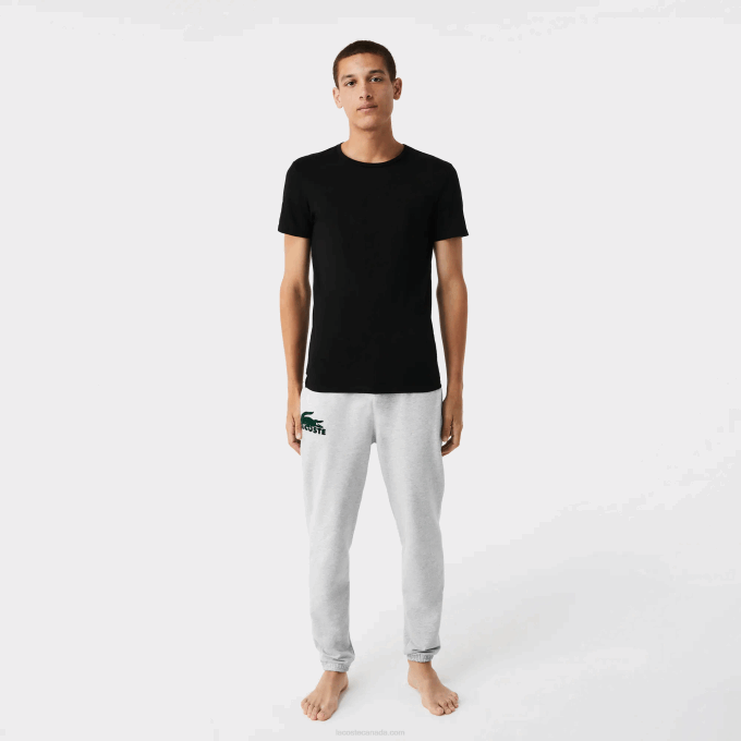 Men Lacoste V0ZN1349 White Grey Chine Black BXY Crew Neck Cotton T-Shirt 3-Pack - Image 6