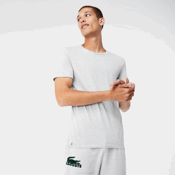 Men Lacoste V0ZN1349 White Grey Chine Black BXY Crew Neck Cotton T-Shirt 3-Pack - Image 7