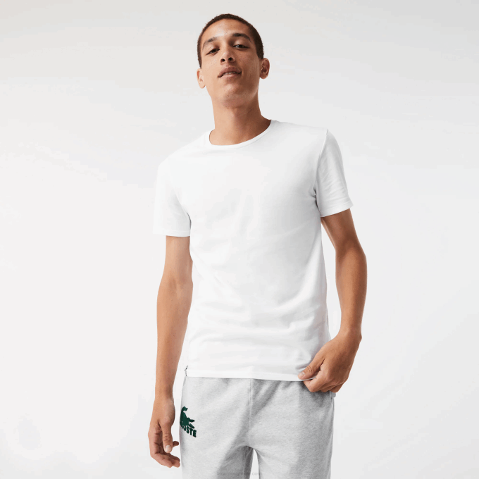 Men Lacoste V0ZN1349 White Grey Chine Black BXY Crew Neck Cotton T-Shirt 3-Pack - Image 1