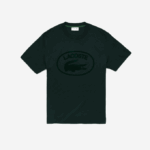 Men Lacoste V0ZN134 Green YZP Relaxed Fit Tone-On-Tone Branded Cotton T-Shirt
