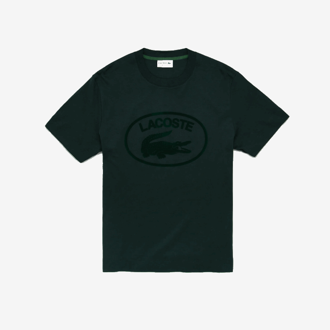 Men Lacoste V0ZN134 Green YZP Relaxed Fit Tone-On-Tone Branded Cotton T-Shirt - Image 1
