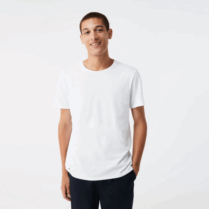 Men Lacoste V0ZN1350 White 001 Crew Neck Cotton T-Shirt 3-Pack - Image 2