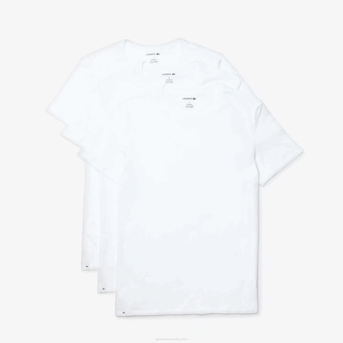 Men Lacoste V0ZN1350 White 001 Crew Neck Cotton T-Shirt 3-Pack - Image 5