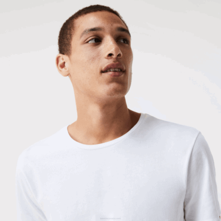 Men Lacoste V0ZN1350 White 001 Crew Neck Cotton T-Shirt 3-Pack