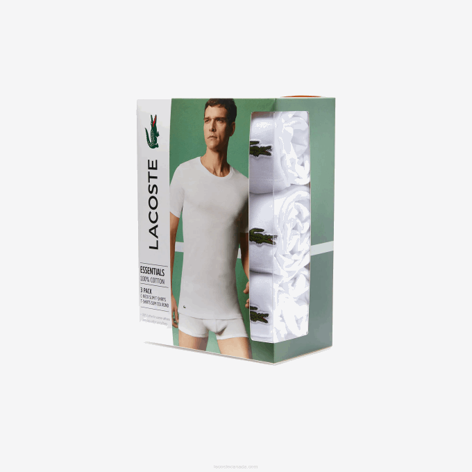 Men Lacoste V0ZN1350 White 001 Crew Neck Cotton T-Shirt 3-Pack - Image 6