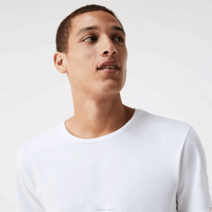 Men Lacoste V0ZN1350 White 001 Crew Neck Cotton T-Shirt 3-Pack - Image 1
