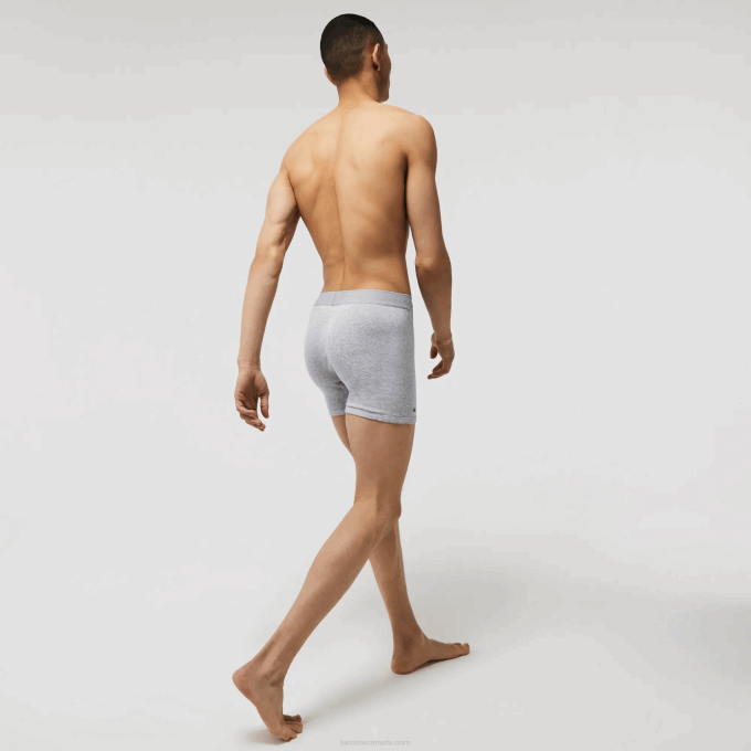 Men Lacoste V0ZN1359 Black Grey Chine VFU Lettered Waist Long Cotton Boxer Brief 3-Pack - Image 3