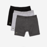 Men Lacoste V0ZN1359 Black Grey Chine VFU Lettered Waist Long Cotton Boxer Brief 3-Pack - Image 4